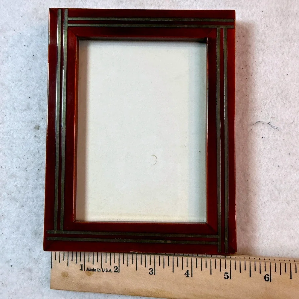 Vintage MCM Wood Picture Frame Brass Inlay Accent Retro Home Decor Made In Korea